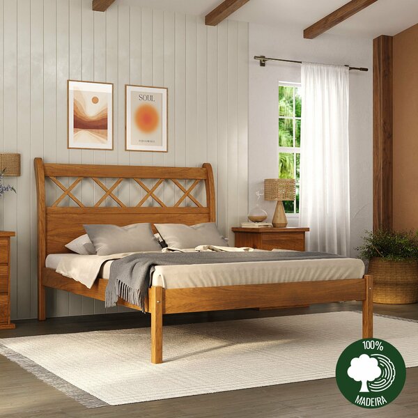Cama Gramado 1,60 - 100% Madeira Maciça Mogno Mel
