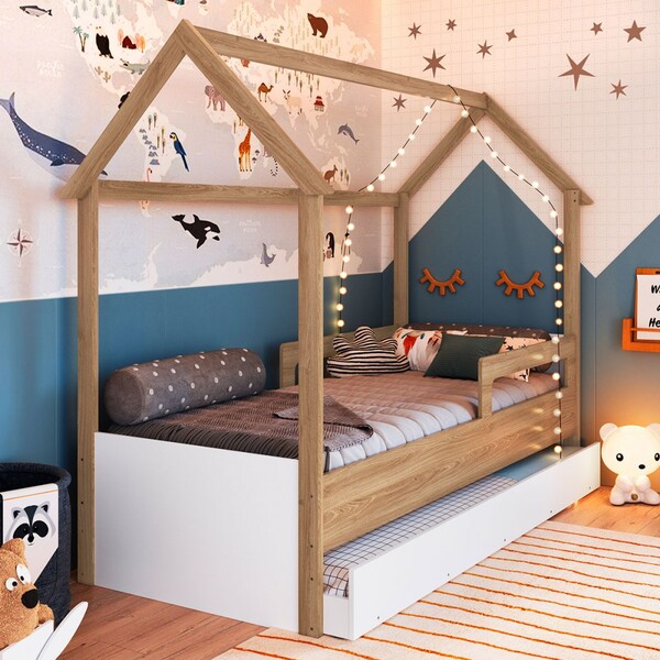 Cama Infantil Bicama Aveiro Oak/branco - Completa Móveis