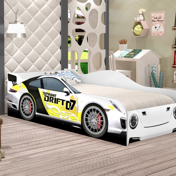 Cama Infantil Carro Drift Branco Com Colchão