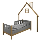 Cama Infantil Casinha Moldura De Parede Love Madeira E Cinza