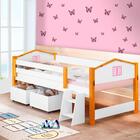 Cama Infantil Com Baú Solteiro Casinha Branco Rosa Elza Dival