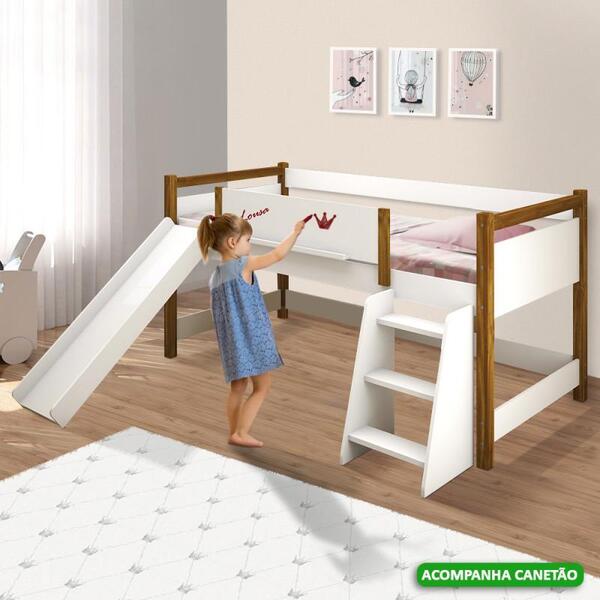 Cama Infantil Com Escadinha E Escorregador Naty Lousa Branco