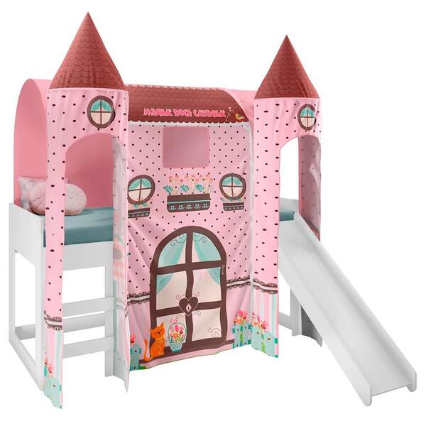 Cama Infantil Com Escorregador E Barraca 2 Torres Casinha Poá