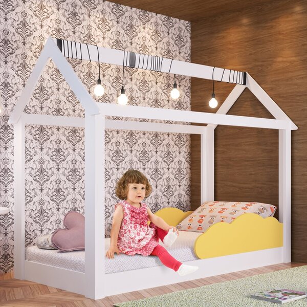 Cama Infantil Com Nuvem Amarela Montessoriana Completa Móveis