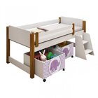 Cama Infantil Elevada 2 Baús Escadinha Naty Branco/mel/rosa