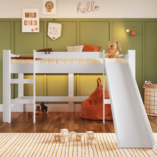 Cama Infantil Elevada Com Escorregador  Branco