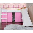 Cama Infantil Elevada Com Escorregador Cortina Rosa Branco