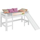 Cama Infantil Elevada Com Escorregador Cortina Rosa Branco