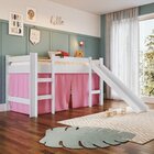 Cama Infantil Elevada Com Escorregador E Cortina  Branco/rosa