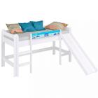 Cama Infantil Elevada Com Escorregador E Cortina Azul Branco