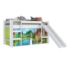 Cama Infantil Elevada Com Escorregador E Cortina Completa Móv