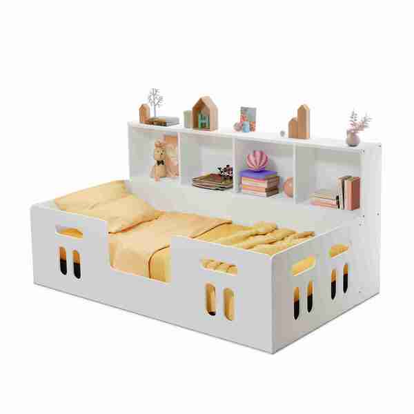 Cama Infantil Juvenil Com Estante Acoplada Branco Mc Barreto