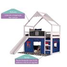 Cama Infantil Lousa Divertida Com Escorregador, Telhado Lua