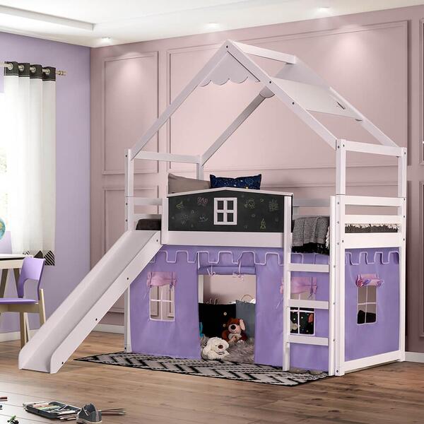 Cama Infantil Lousa Divertida Com Escorregador, Telhado Lua