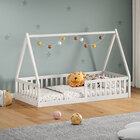 Cama Infantil Madeira Branco Grade Montessori Casinha De Chão