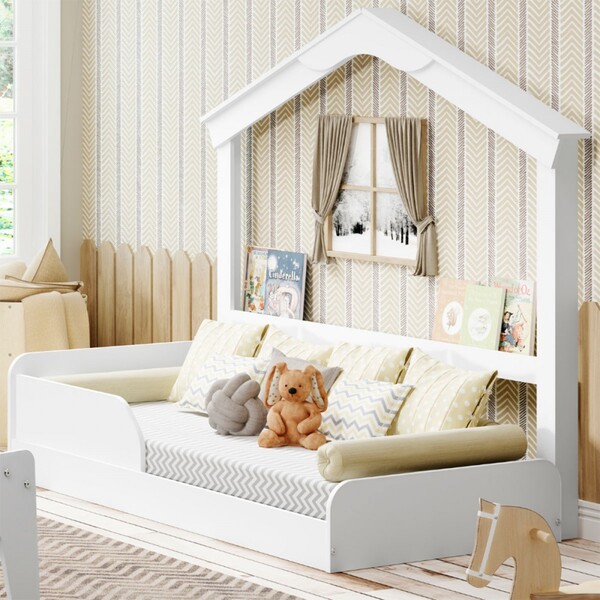 Cama Infantil Mimo Com Casinha Montessoriana Branco - Movelbr