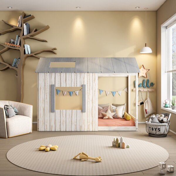 Cama Infantil Montessoriana Cabana Pkolino Off White/cinza Cl