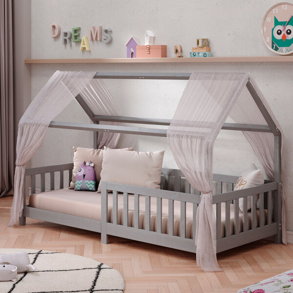 Cama Infantil Montessoriana Casa Madeira Com Estrado Nina - C
