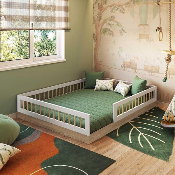 Cama Infantil Montessoriana Casal Com Colchão Aveiro Oak Bran