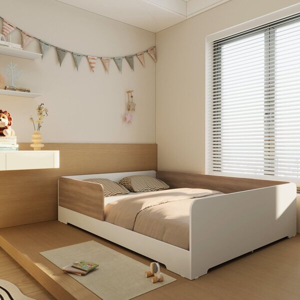 Cama Infantil Montessoriana Casal Mark Em Mdf Branco/ Louro F