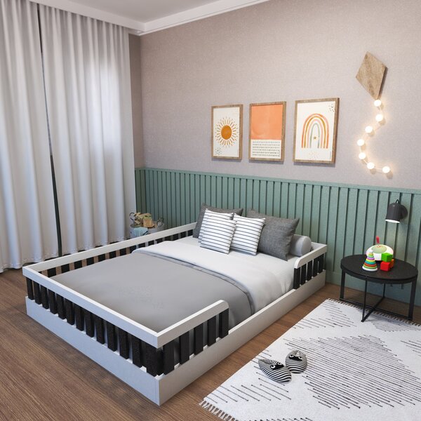 Cama Infantil Montessoriana Casal Sol Branco/preto