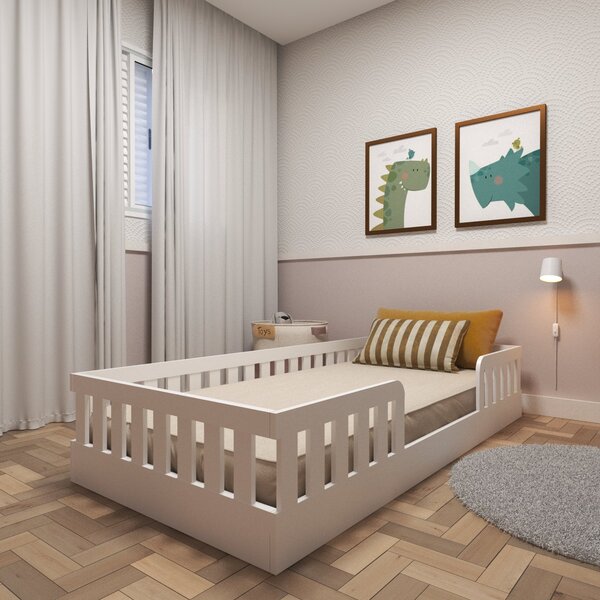 Cama Infantil Montessoriana Solteiro Sol Branco