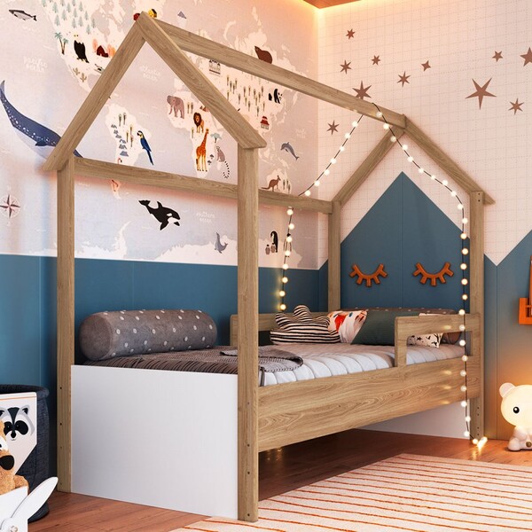 Cama Infantil Montessoriana Soninho Oak/branco - Panorama Móv