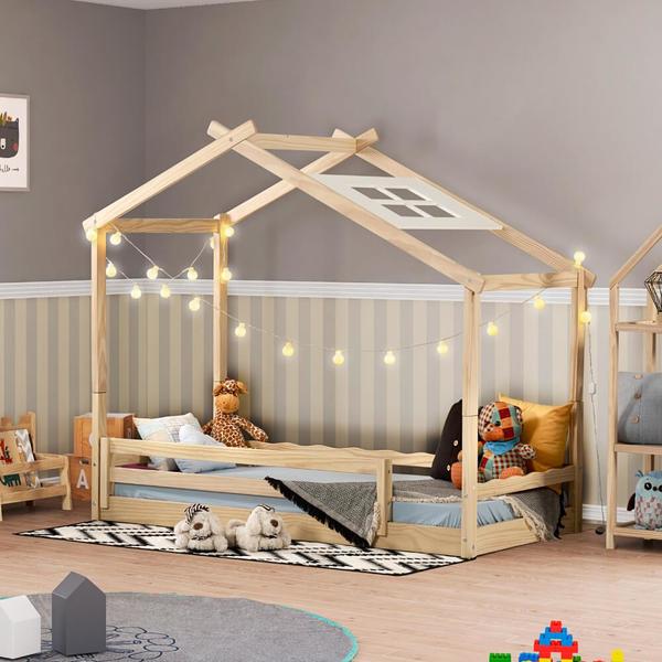Cama Infantil Montessoriano Com Telhado V Natural - Casatema