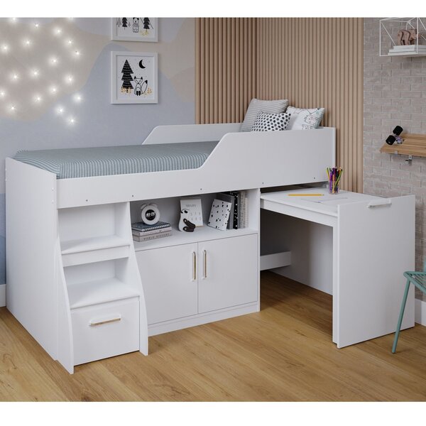 Cama Infantil Multifuncional Alta Com Armário Inferior Bianca