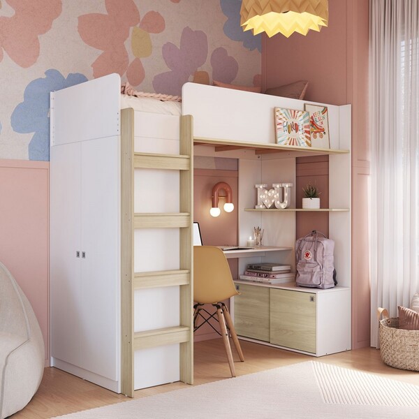 Cama Infantil Multifuncional Com Armário E Escrivaninha Branc