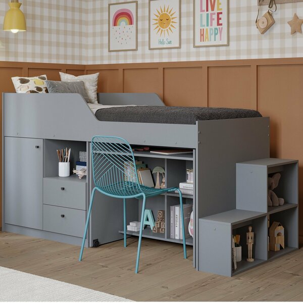 Cama Infantil Multifuncional Com Escrivaninha E Escada  Grafi