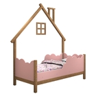 Cama Infantil Nuvens E Moldura Casinha Home Freijó E Rosê Com
