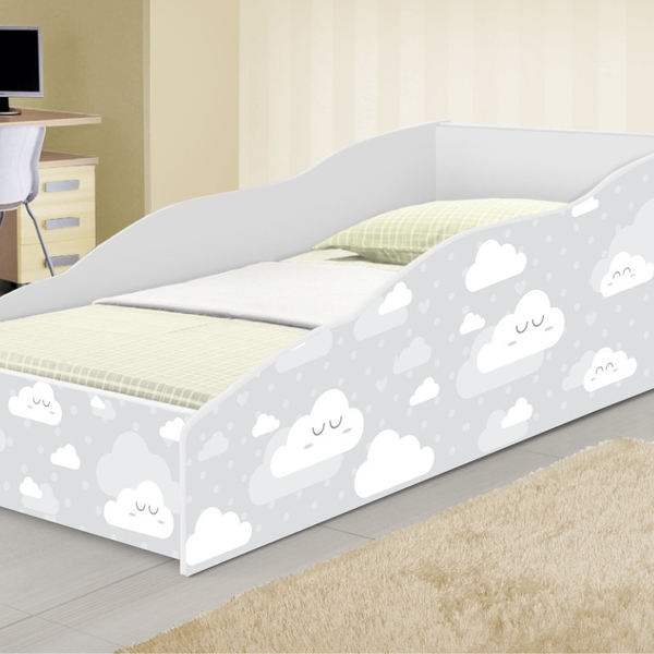 Cama Infantil Play Nuvens Cinza com Colchão