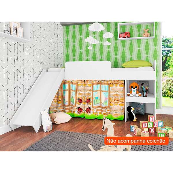 Cama Infantil Playgorund Com Escorregador Branca
