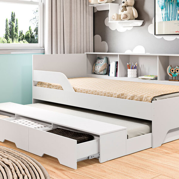 Cama Infantil Popy Retrô Com Auxiliar 3 Gavetas E Módulo 3 Ni