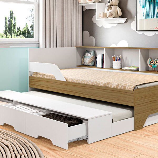 Cama Infantil Popy Retrô Com Auxiliar 3 Gavetas E Módulo 3 Ni