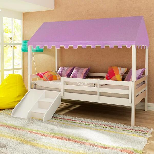 Cama Infantil Prime Com Grade De Proteção, Telhado Completo L