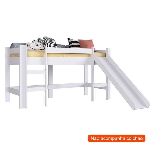 Cama Infantil Slide Com Escorregador Branca