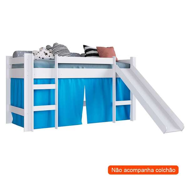 Cama Infantil Slide Com Escorregador Branca E Azul