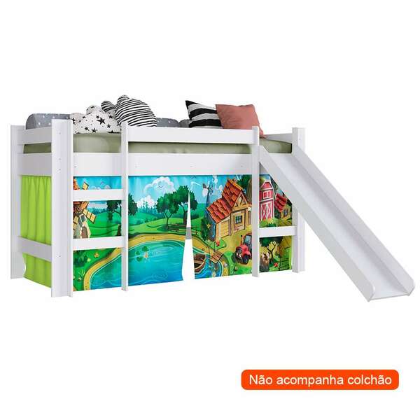 Cama Infantil Slide Com Escorregador Branca E Estampada