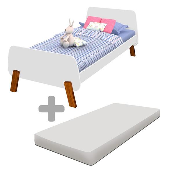 Cama Infantil Solteiro Com Colchão Lisa Branca Divaloto