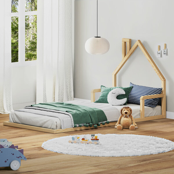 Cama Infantil Solteiro Madeira Montessoriana De Chão Eloa Nat