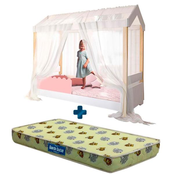Cama Infantil Solteiro Rose Com Voal Branco Jhulia Divaloto C