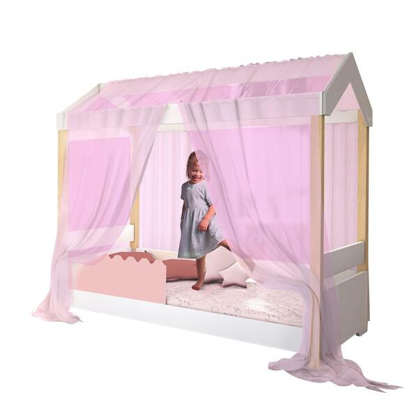 Cama Infantil Solteiro Rose Com Voal Rosa Jhulia Divaloto