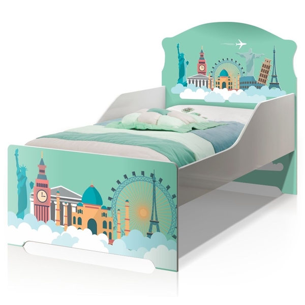 Cama Infantil Uly Viagens Pelo Mundo com Colchão