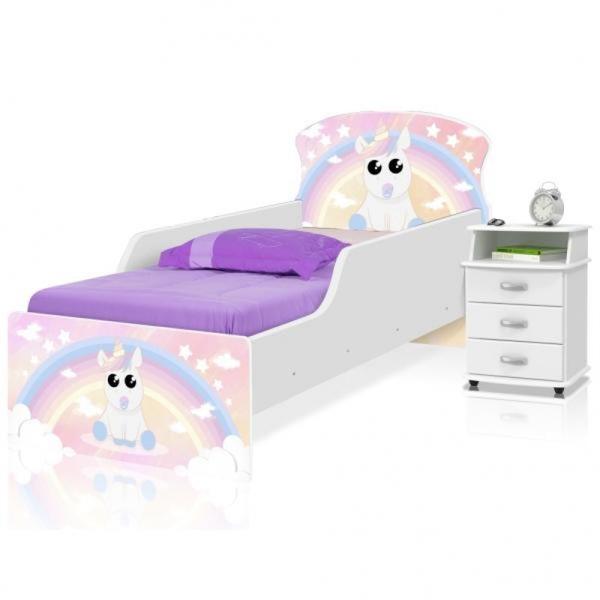Cama Infantil Unicórnio Baby com Criado Mudo