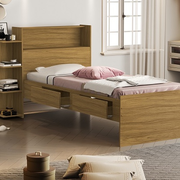 Cama Isa Baú 2 Gavetas Solteiro Nature – Vj Móveis