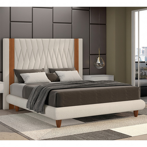 Cama Japonesa Com Cabeceira Pierreharu Queen Linho Off White