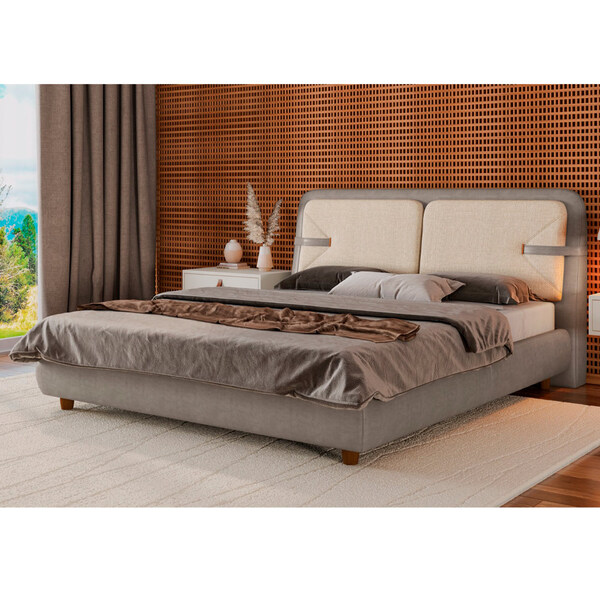 Cama Japonesa Com Cabeceira Seo Yun King Facto Cinza / Linho