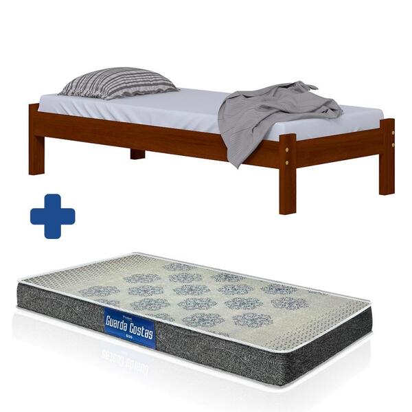 Cama Japonesa Solteiro Castanho Madeira Nemargi Com Colchão P